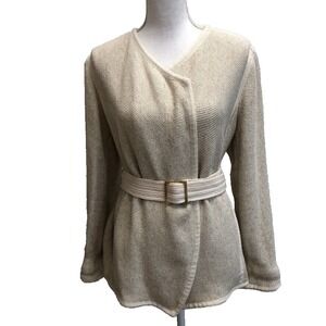 Vince Cardigan Sweater Jumper Womens XL Beige Belted Old Money Scandinavian